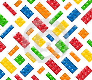 Colorful plastic toy bricks for children and building blocks toy flat vector.