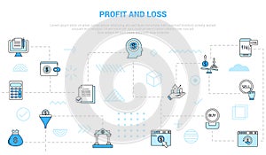 P and l profit and loss concept with icon set template banner with modern blue color style