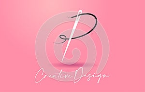 P Letter Logo with Needle and Thread Creative Design Concept Vector