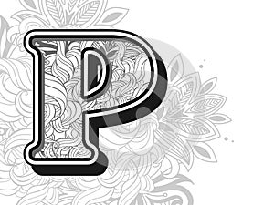 p logo. hand drawn alphabetical doodles in zentangle stylized