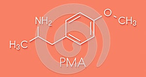 p-methoxyamphetamine PMA hallucinogenic drug molecule. Frequently leads to lethal poisoning when mistaken for MDMA XTC, ecstasy