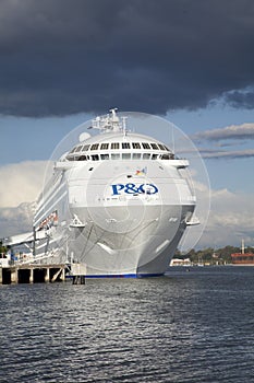 P & O cruse ship docked in Brisbane vertical