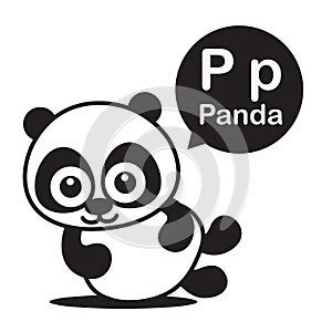 P Panda cartoon and alphabet for children to learning and coloring page vector illustration eps10