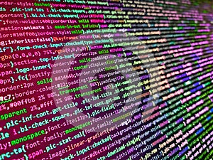 P. Programmer working in computer screen, Programming on monitor background, PHP development, software site code, Creative Js