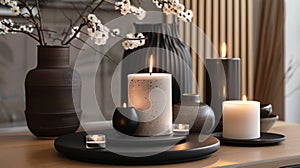 P on a sleek black base these carefully crafted candles almost appear to defy gravity as they delicately balance and photo