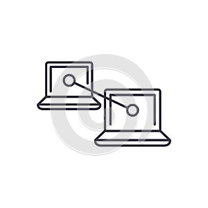 P2p communication line icon concept. P2p communication vector linear illustration, symbol, sign