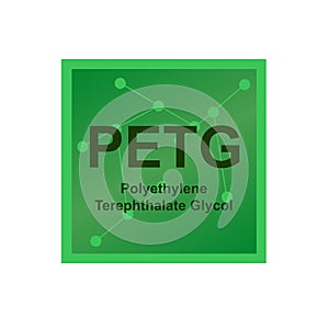 Vector symbol of Polyethylene Terephthalate Glycol PETG polymer on the background from connected macromolecules isolated on white