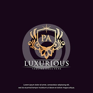 PA initial letter luxury ornament gold monogram logo template vector art