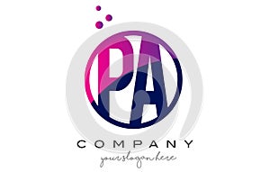 PA P A Circle Letter Logo Design with Purple Dots Bubbles