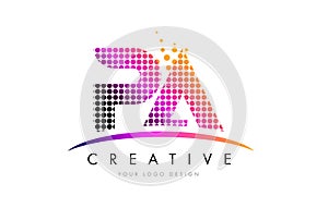 PA P A Letter Logo Design with Magenta Dots and Swoosh