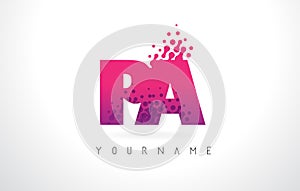 PA P A Letter Logo with Pink Purple Color and Particles Dots Design.