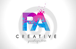 PA P A Letter Logo with Shattered Broken Blue Pink Texture Design Vector.