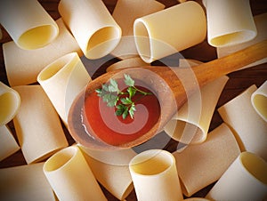 Paccheri, traditional Neapolitan pasta and tomato sauce