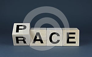 Pace or race. The cubes form the words of choice Pace or race