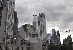 Pace University Building and Freedom Tower view in Lower Manhattan from New York City in United States