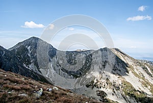 Pachola, Spalena and Sivy vrch with Ostra peak on the background in Zapadne Tatry mountain range in Slovakia