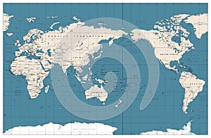 Pacific Centered World Map Vintage Color