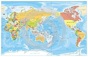 Pacific Centred World Colored Map