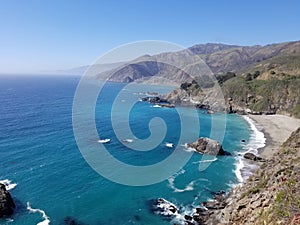 Pacific Coast Highway Beach Scene with Mountains