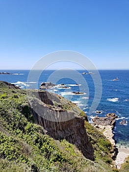 Pacific Coast Highway Beach Scene with Mountains