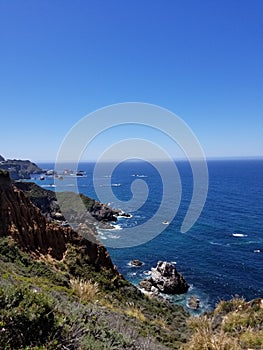 Pacific Coast Highway Beach Scene with Mountains