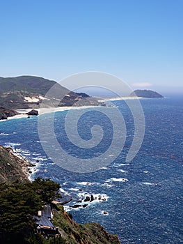 Pacific Coast Highway Beach Scene with Mountains