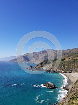Pacific Coast Highway Beach Scene with Mountains