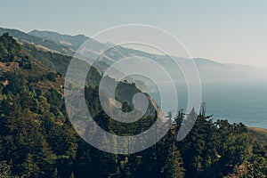 Pacific Coast Highway and misty coasline in Big Sur, California