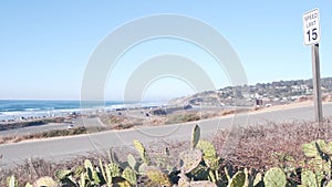 Pacific coast highway, Torrey Pines state beach, ocean waves, coastal California