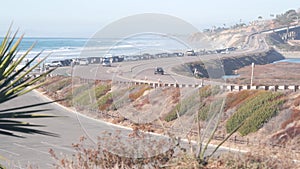 Pacific coast highway, Torrey Pines state beach, ocean waves, coastal California