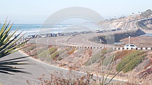 Pacific coast highway, Torrey Pines state beach, ocean waves, coastal California