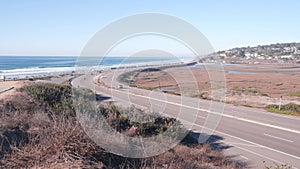 Pacific coast highway, Torrey Pines state beach, ocean waves, coastal California