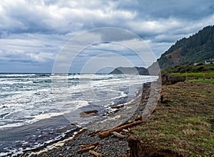 The Pacific coast on an overcast day near Yachats, Oregon, USA