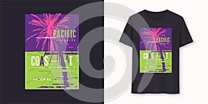 Pacific coast surfboarding stylish graphic tee vector design, print