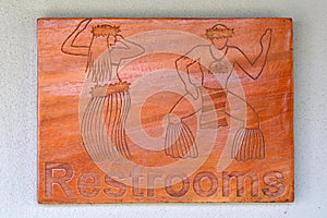 Pacific Islander male and female restrooms sign