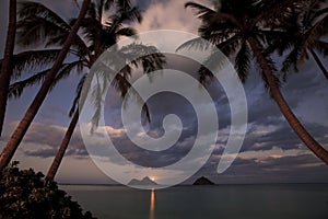 Pacific moonrise at lanikai beach, hawaii