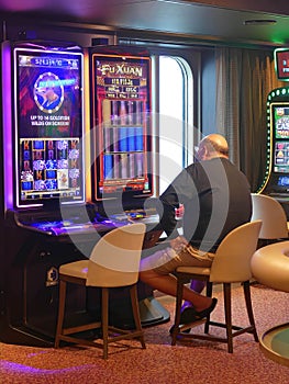 Slot machines in a cruise ship casino