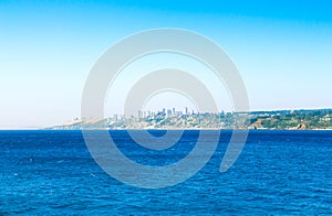 Pacific ocean with buildings of Vina del Mar, Chile photo