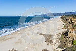 The Pacific Ocean coast and beach in Half Moon Bay, California