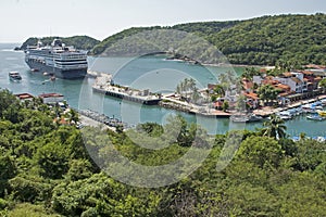 Pacific Ocean harbor with cruiseship