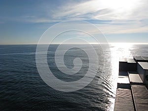 Pacific ocean horizon from the bridge of a container ship