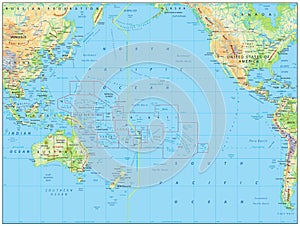 Pacific Ocean Physical Map. No bathymetry