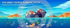 Pacific ocean plastic garbage patch banner, trash