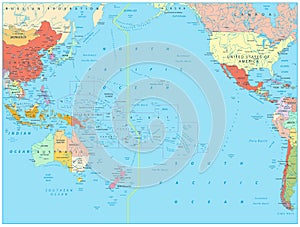 Pacific Ocean Political Map. No bathymetry