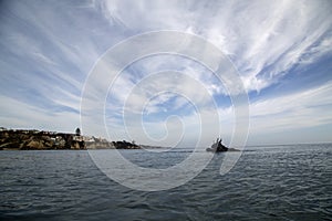 Pacific ocean scene with calm waters and a beautiful cloudy sky