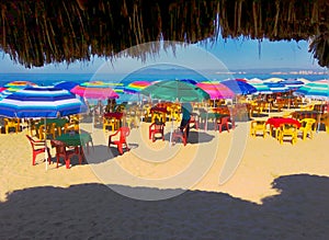 Puerto Vallarta Tables on the Beach with Colorful Umbrellas photo