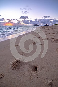 Pacific ocean sunrise at lanikai beach oahu  hawaii