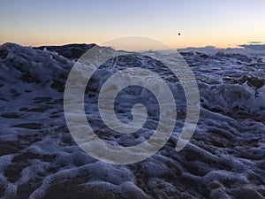 Pacific Ocean Waves at Beach in Kekaha during Sunset on Kauai Island, Hawaii.