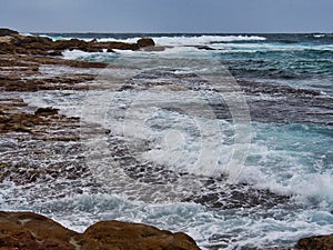 Pacific Ocean Waves on Bondi Rocks, Sydney, Australia