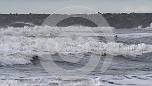 Pacific ocean waves crashing into Jetty Westport Washington USA